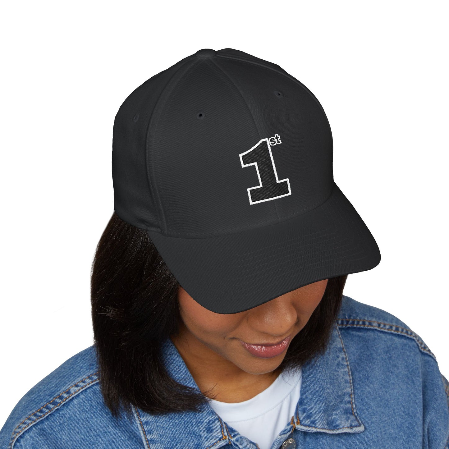 1st Embroidery Closed-Back Cap (black on ASSORTED COLORS)