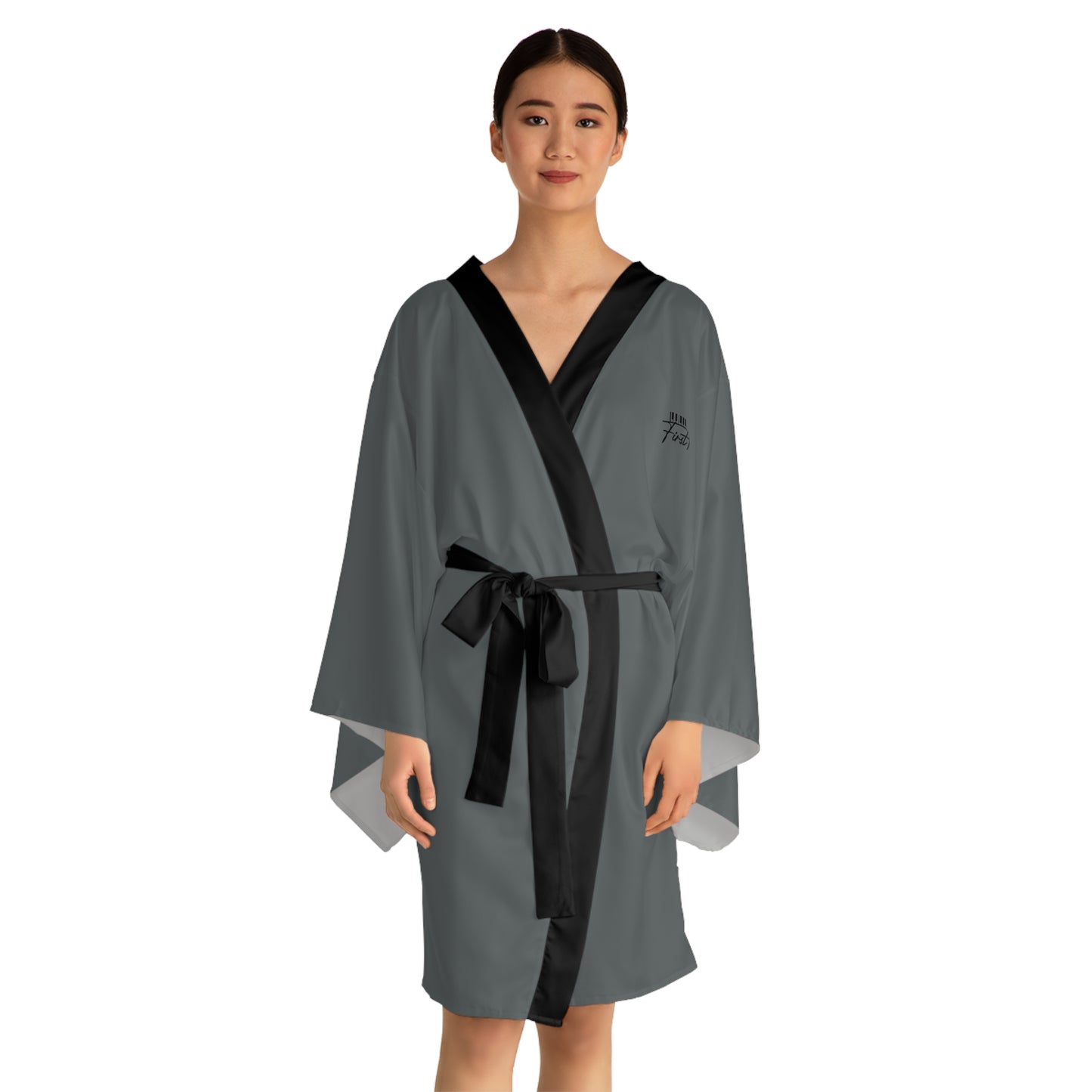 "All We Need Is Trust" Long Sleeve Kimono Robe (GREY)