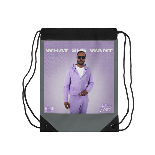 "What She Want Drawstring Bag