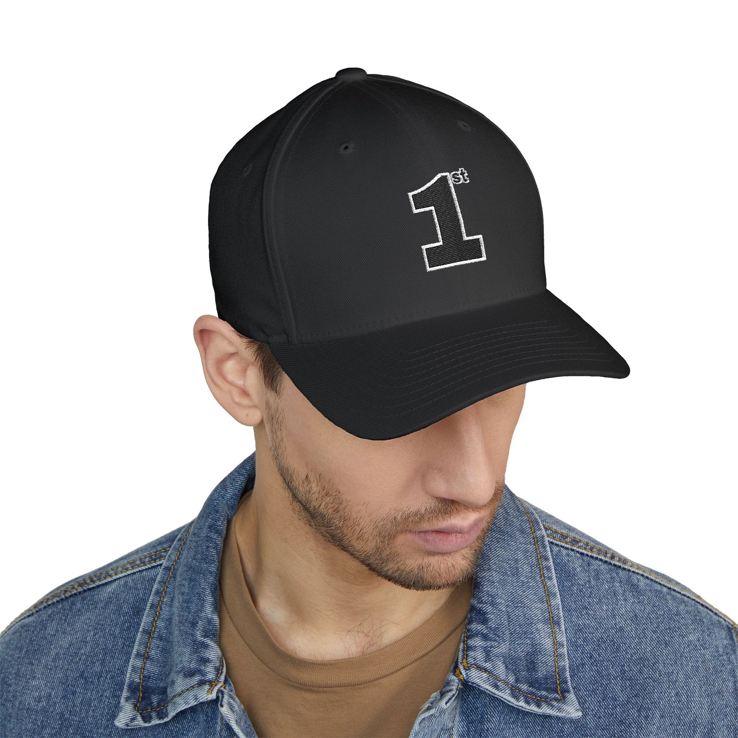 1st Embroidery Closed-Back Cap (black on ASSORTED COLORS)